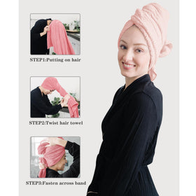 ROLSHOL Microfiber Hair Towel Wraps in use, securely wrapped around hair