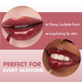 rom&nd Juicy Lasting Tint #21 Deep Sangria on lips