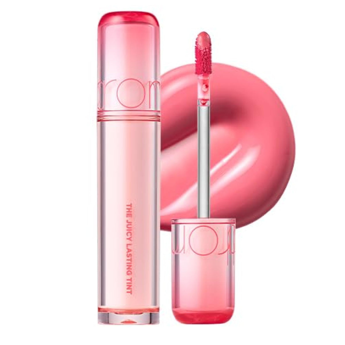 rom&nd Juicy Lasting Tint 23 Peach Peach Me front view with glossy finish