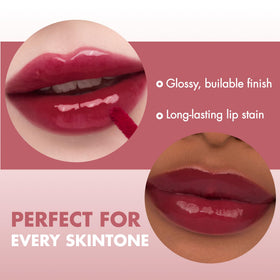 rom&nd Juicy Lasting Tint Plum Coke V1 on lips