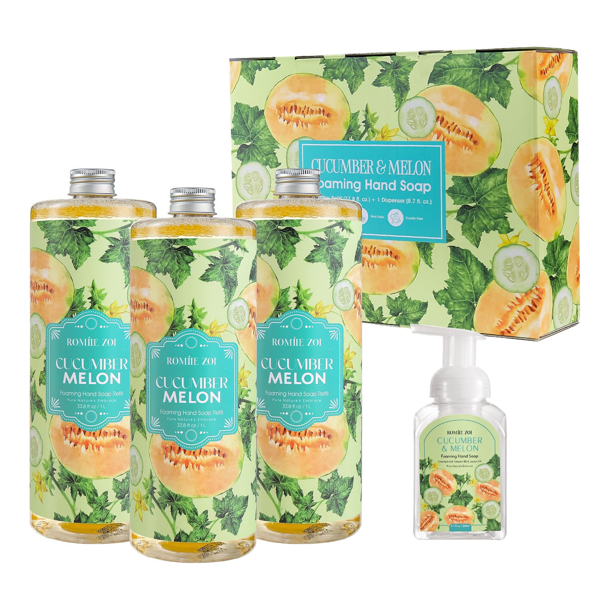 ROMIIE ZOI Cucumber & Melon Foaming Hand Soap 1L bottle front view