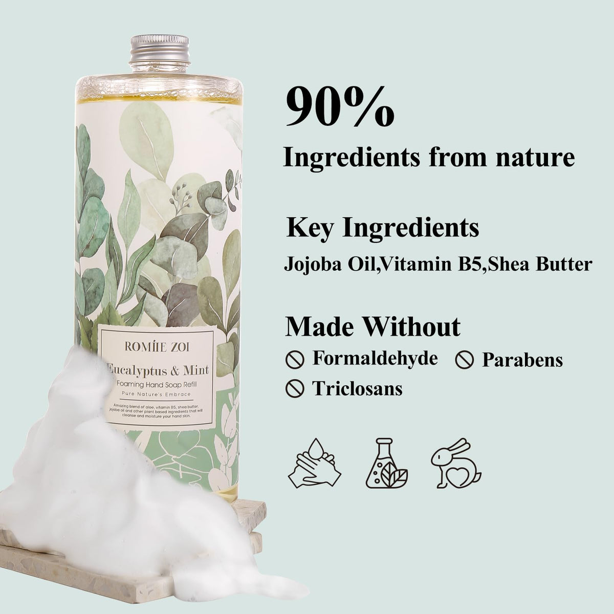 ROMIIE ZOI Eucalyptus & Mint Foaming Hand Soap refill bottles