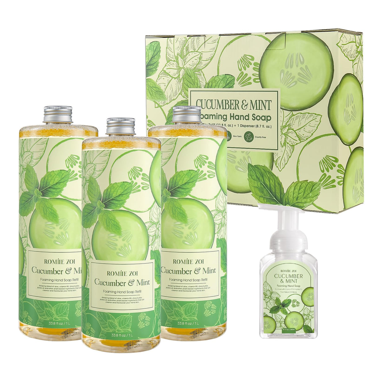 ROMIIE ZOI Foaming Hand Soap 3-Pack Cucumber Mint front view