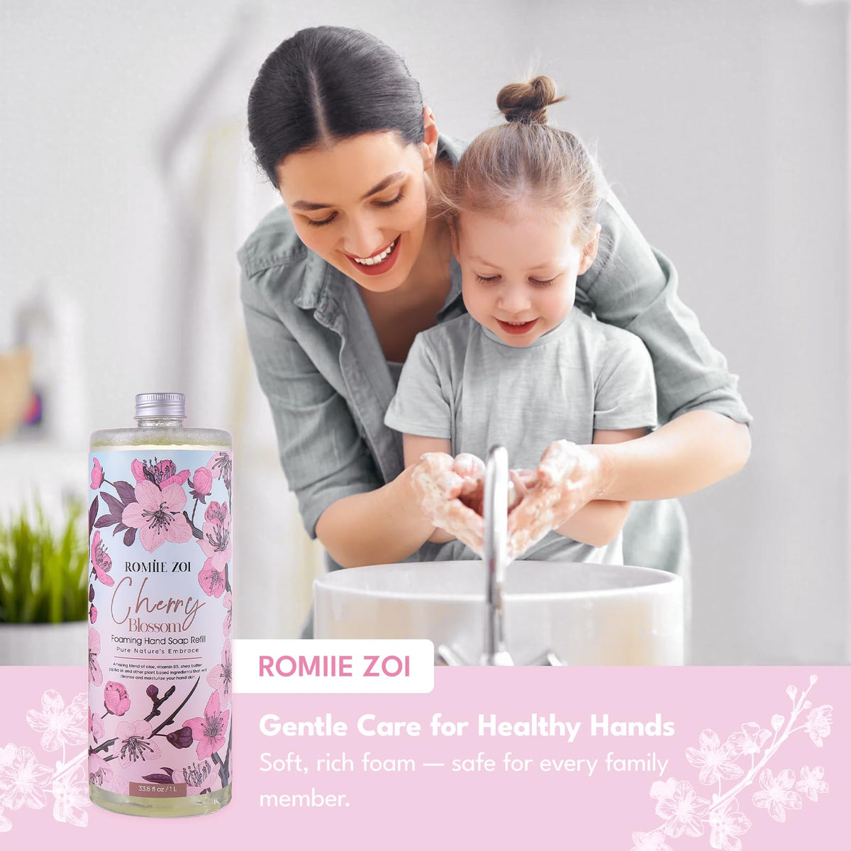 ROMIIE ZOI Foaming Hand Soap in a bathroom setting