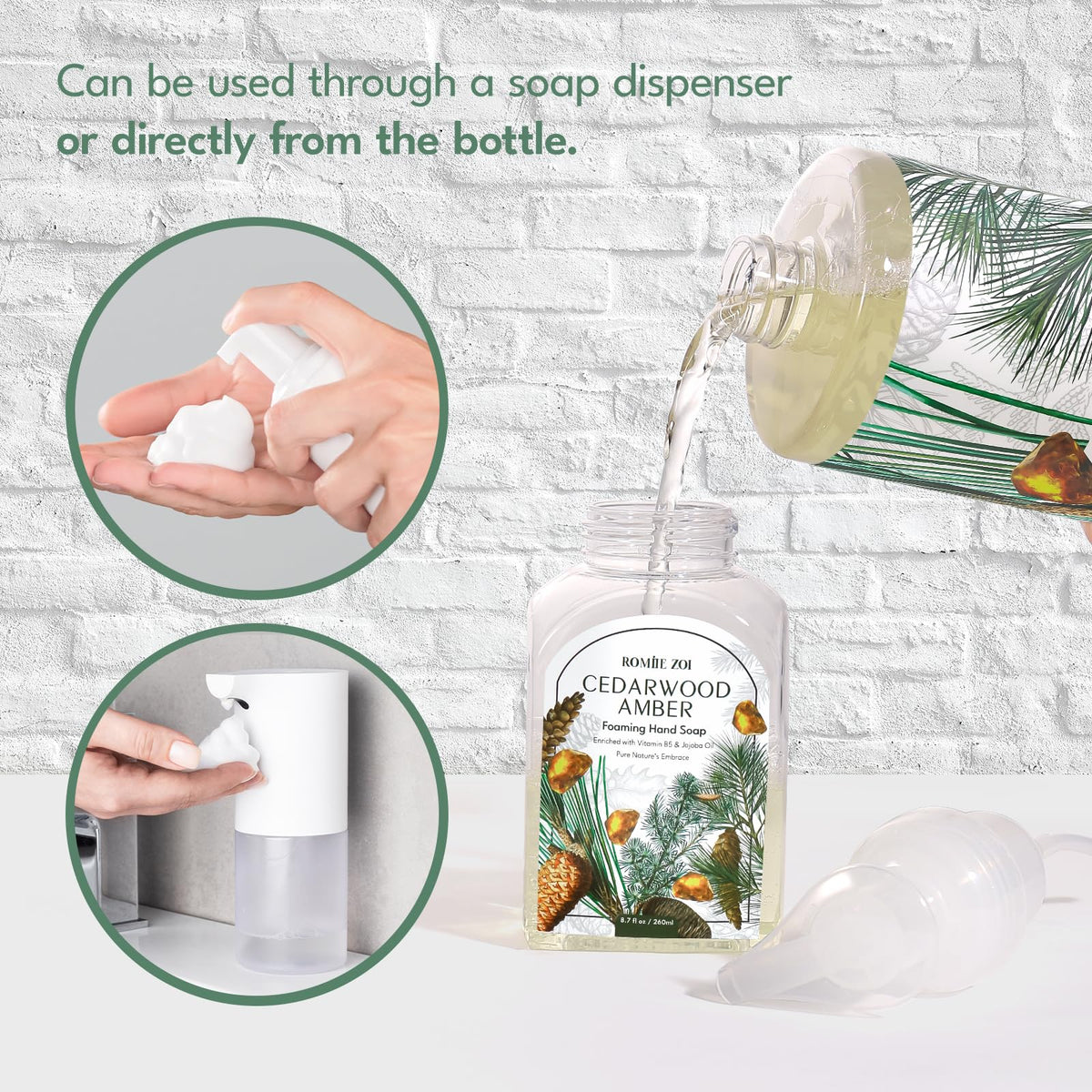 ROMIIE ZOI Foaming Hand Soap in a bathroom setting