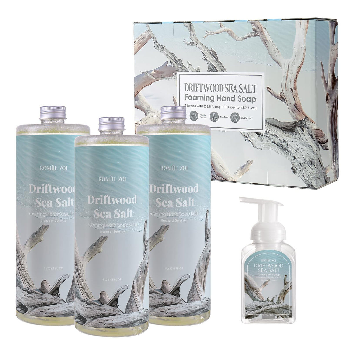 ROMIIE ZOI foaming hand soap refill bottles in Driftwood scent