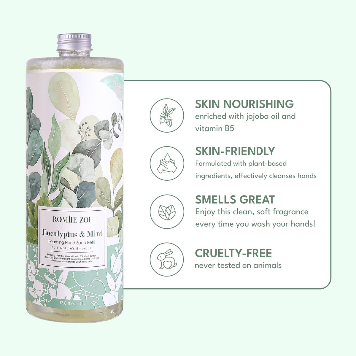 ROMIIE ZOI Foaming Hand Soap Refill Eucalyptus & Mint side view