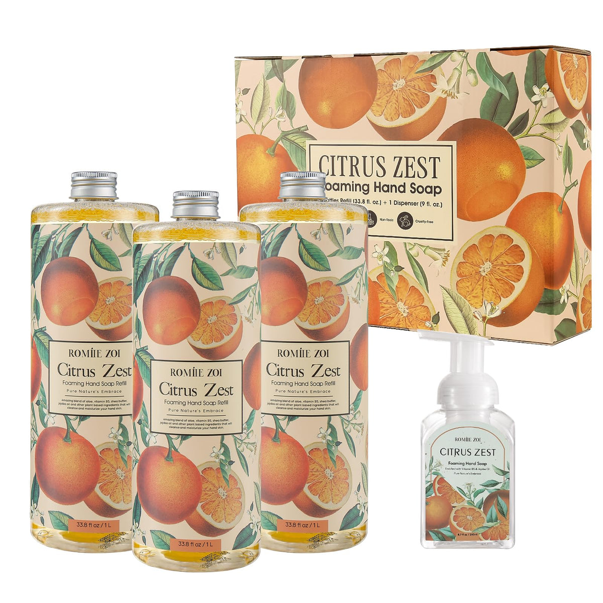 ROMIIE ZOI Foaming Hand Soap Refills Citrus Zest 33.8 Fl Oz front view