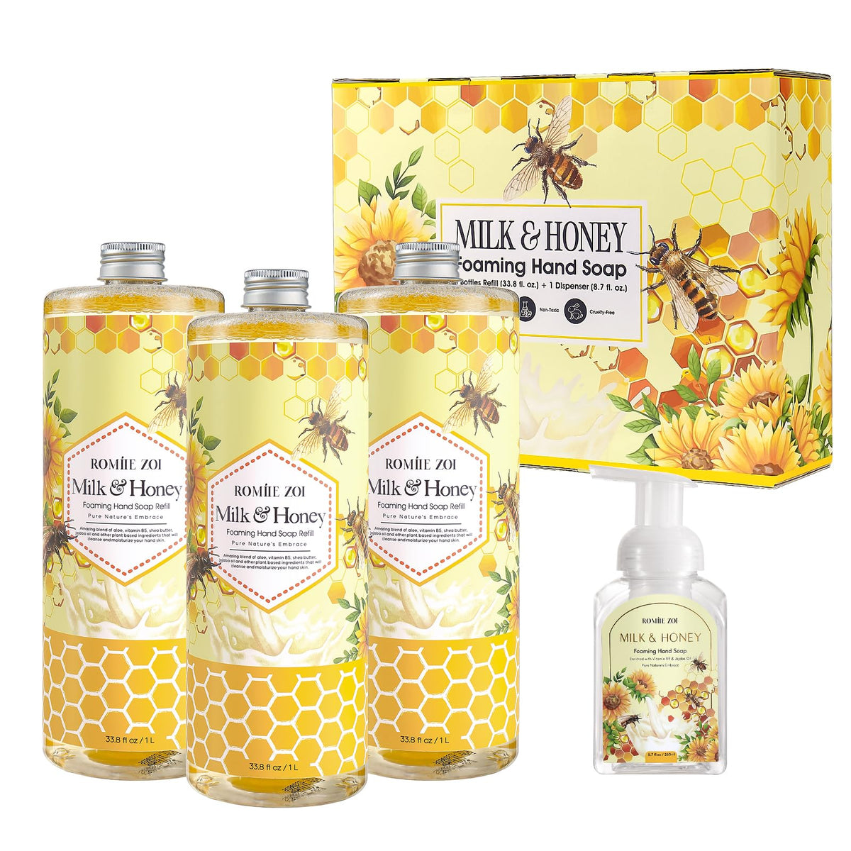ROMIIE ZOI Foaming Hand Soap Refills Honey & Milk 33.8 Fl Oz bottles