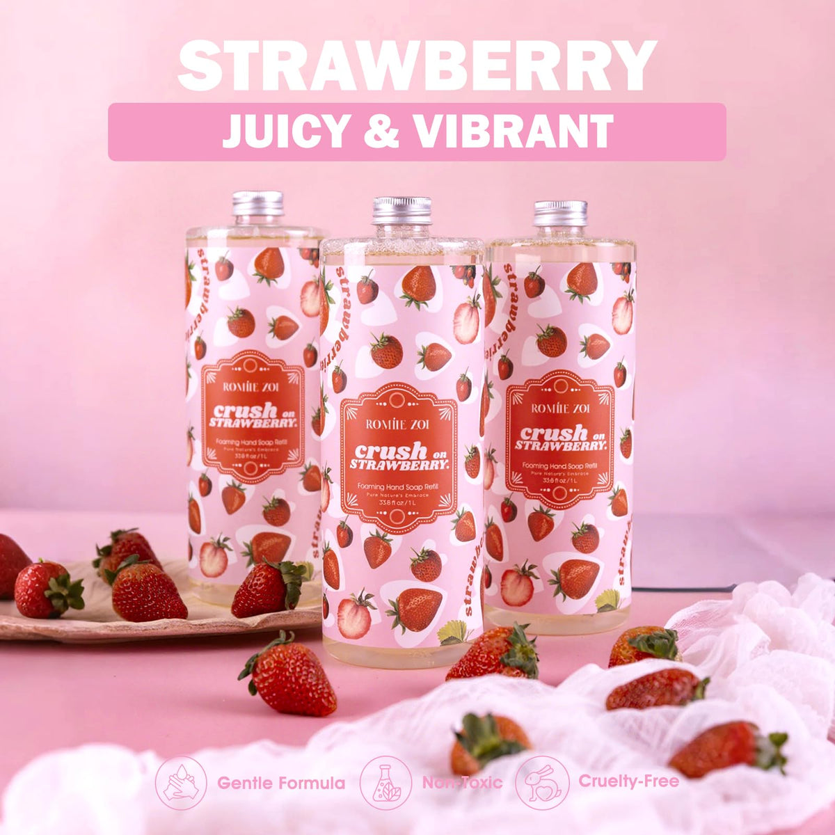 ROMIIE ZOI Foaming Hand Soap Strawberry scent close-up