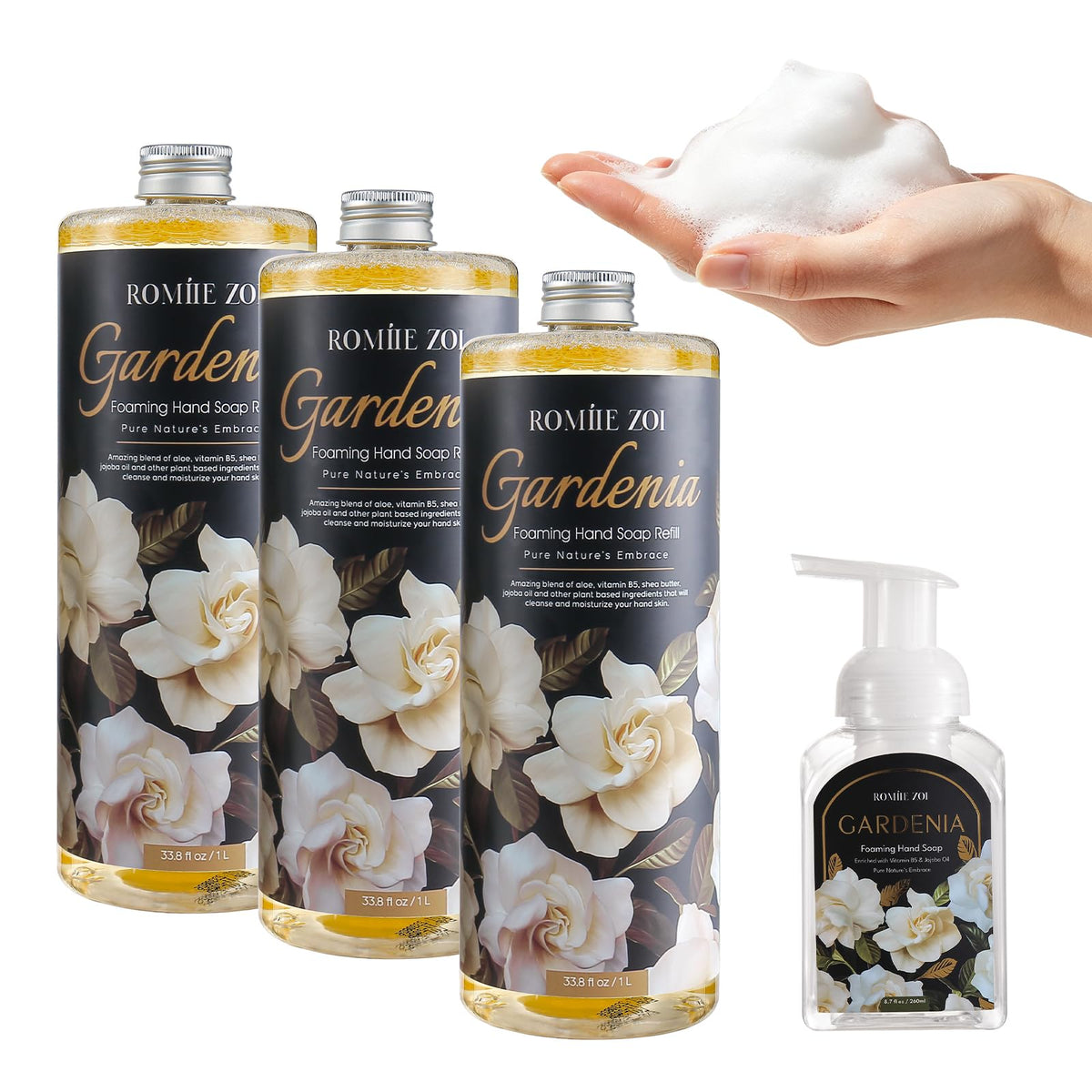 ROMIIE ZOI Gardenia Foaming Hand Soap 1000ml bottle front view