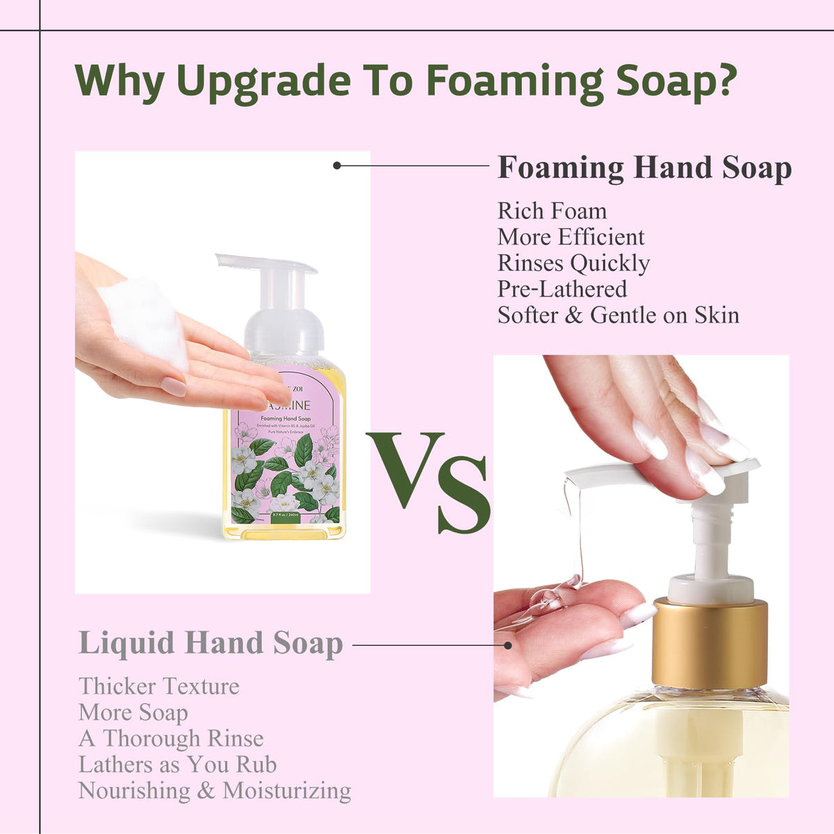 ROMIIE ZOI Jasmine Foaming Hand Soap in a bathroom setting