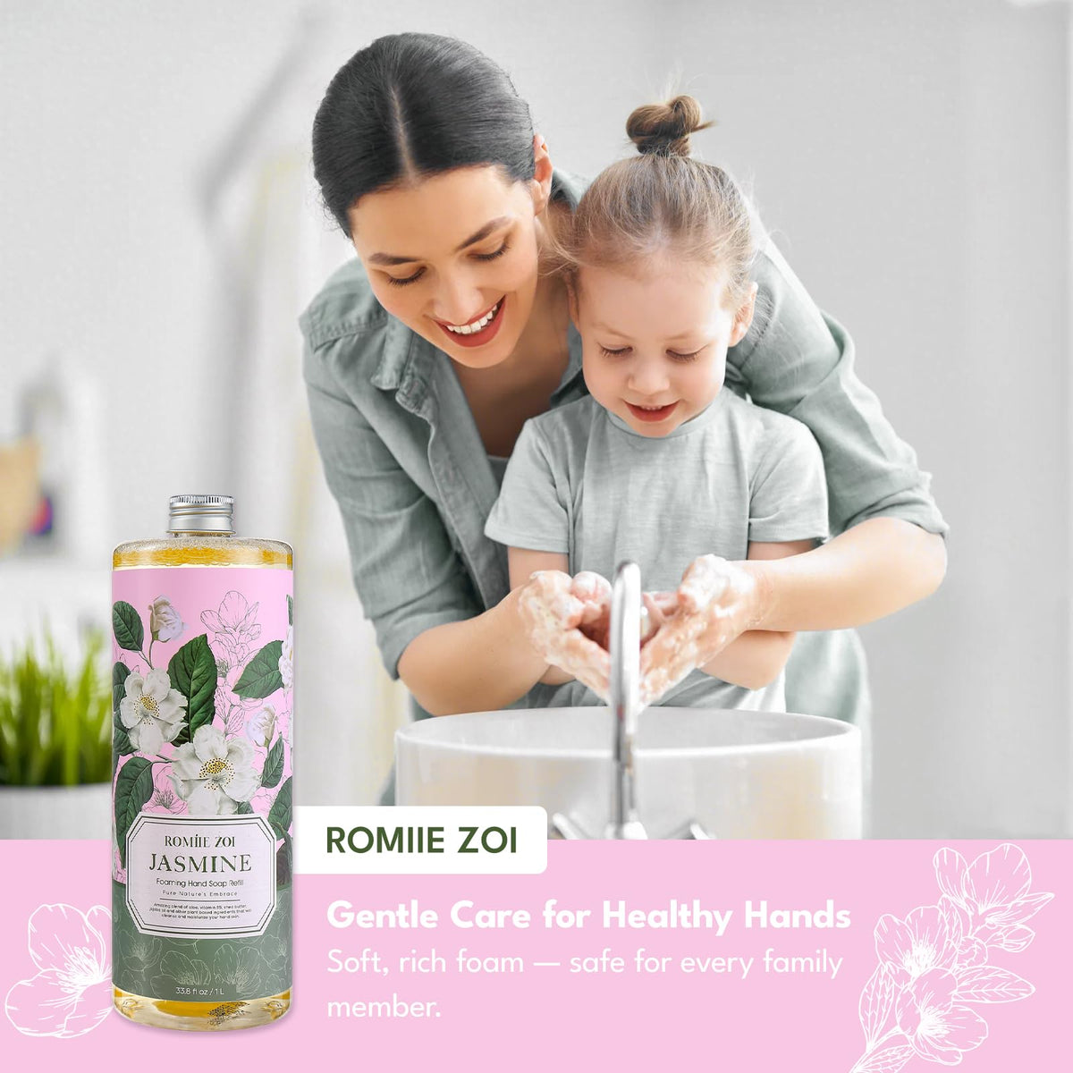 ROMIIE ZOI Jasmine Foaming Hand Soap refill bottle side view