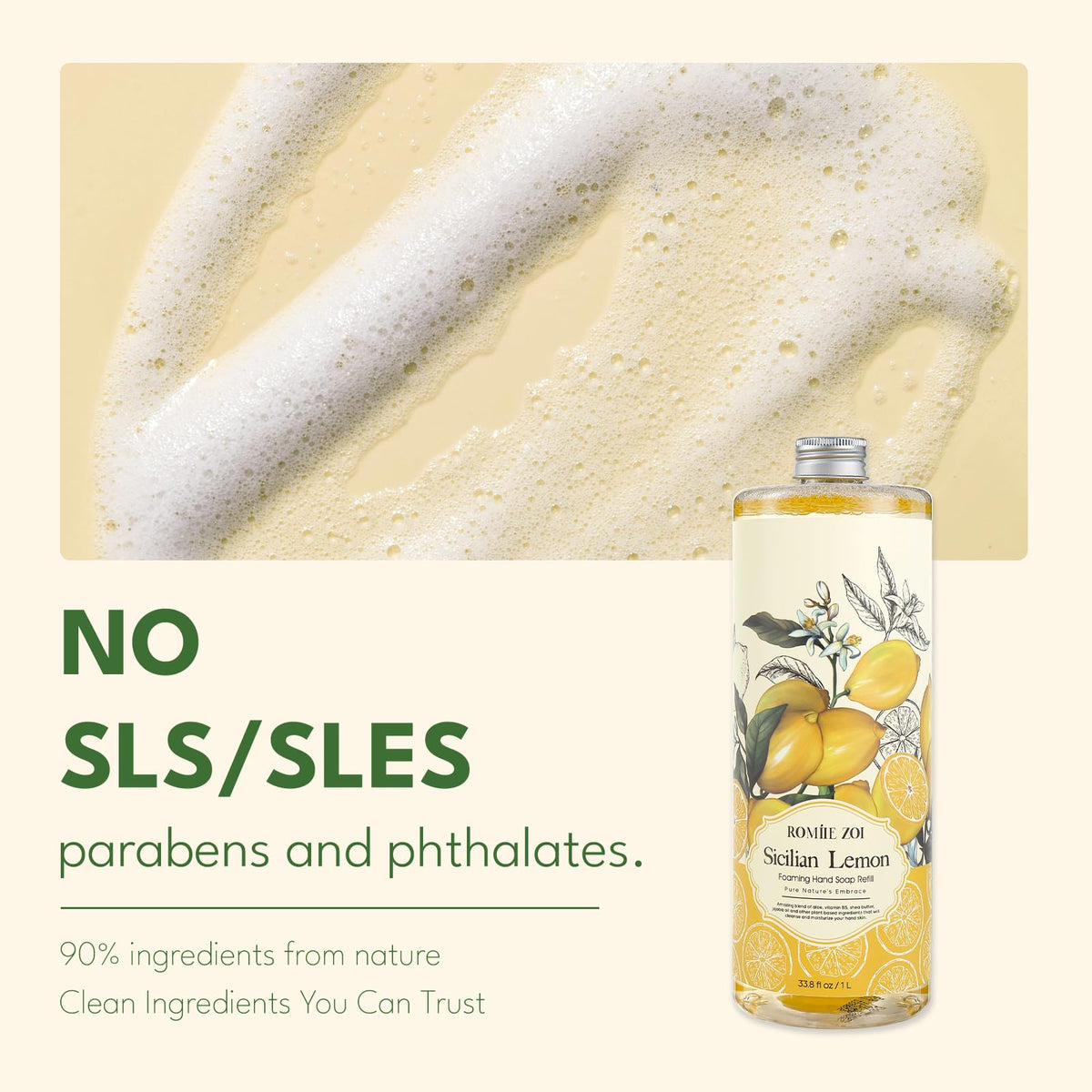 ROMIIE ZOI Lemon Hand Soap refill in a bathroom setting
