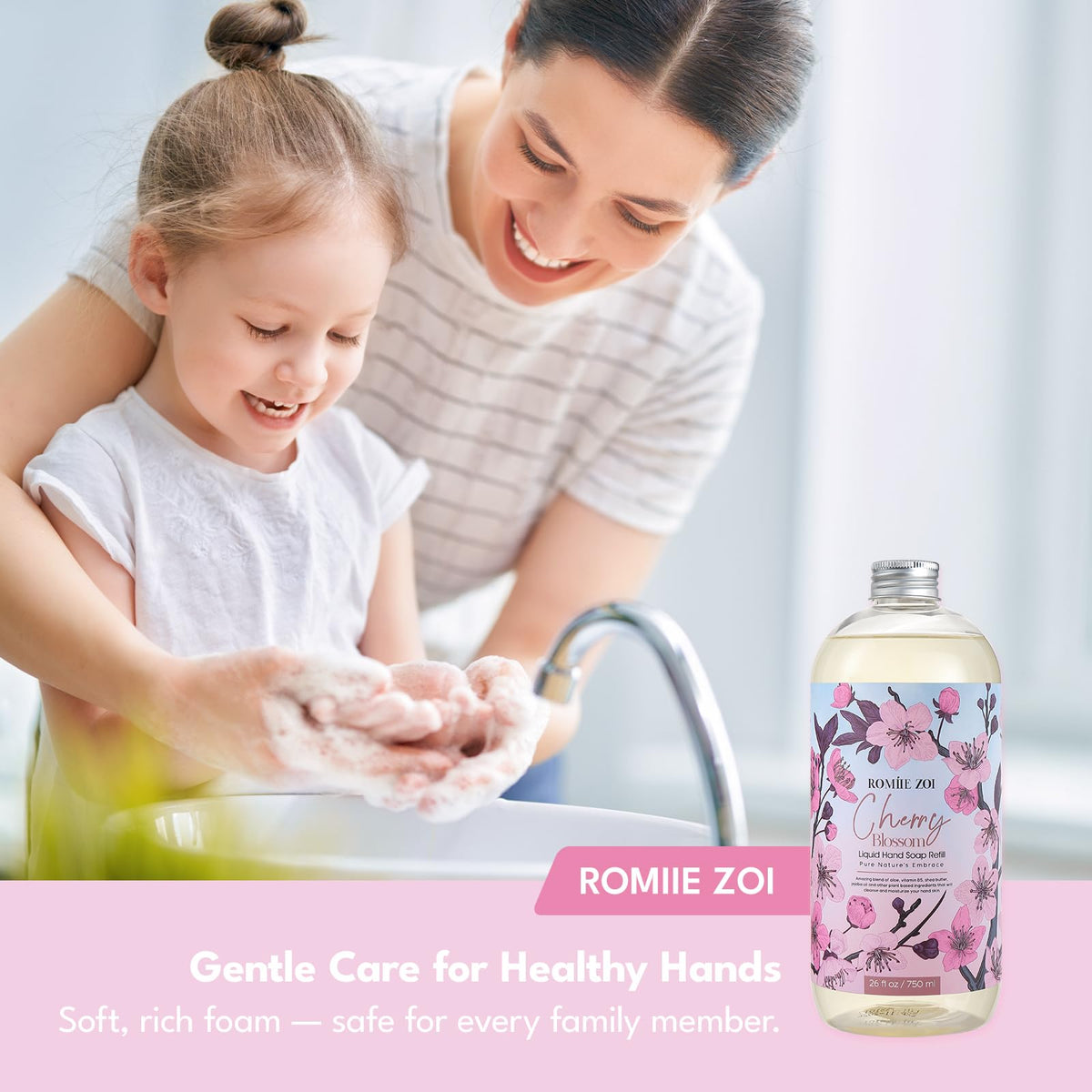 ROMIIE ZOI Liquid Hand Soap Cherry Blossom in bathroom setting