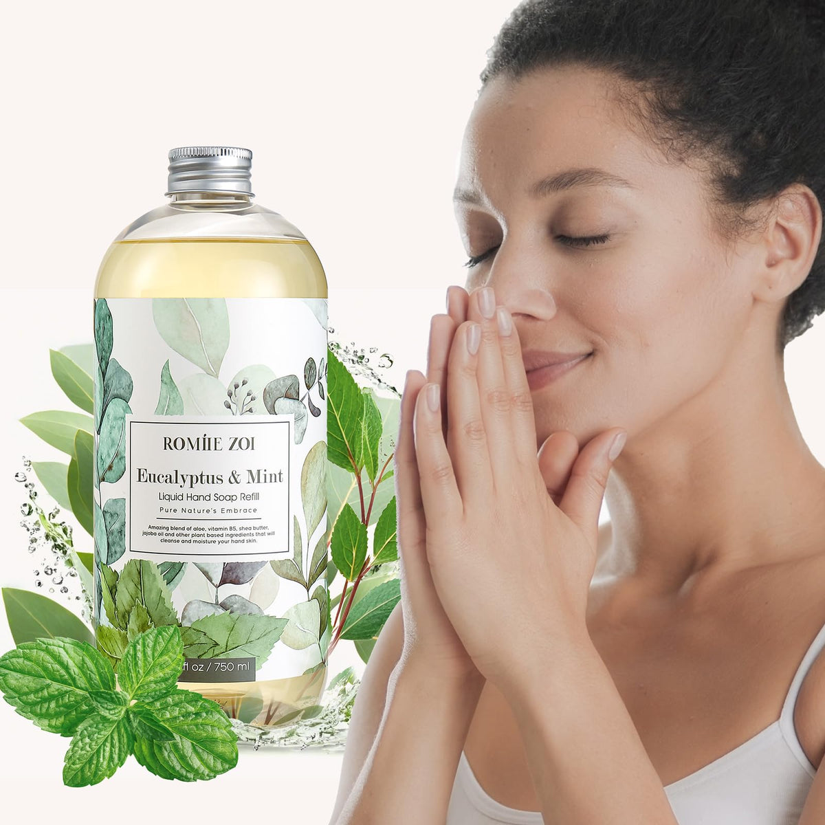 ROMIIE ZOI Liquid Hand Soap Eucalyptus Mint in kitchen setting