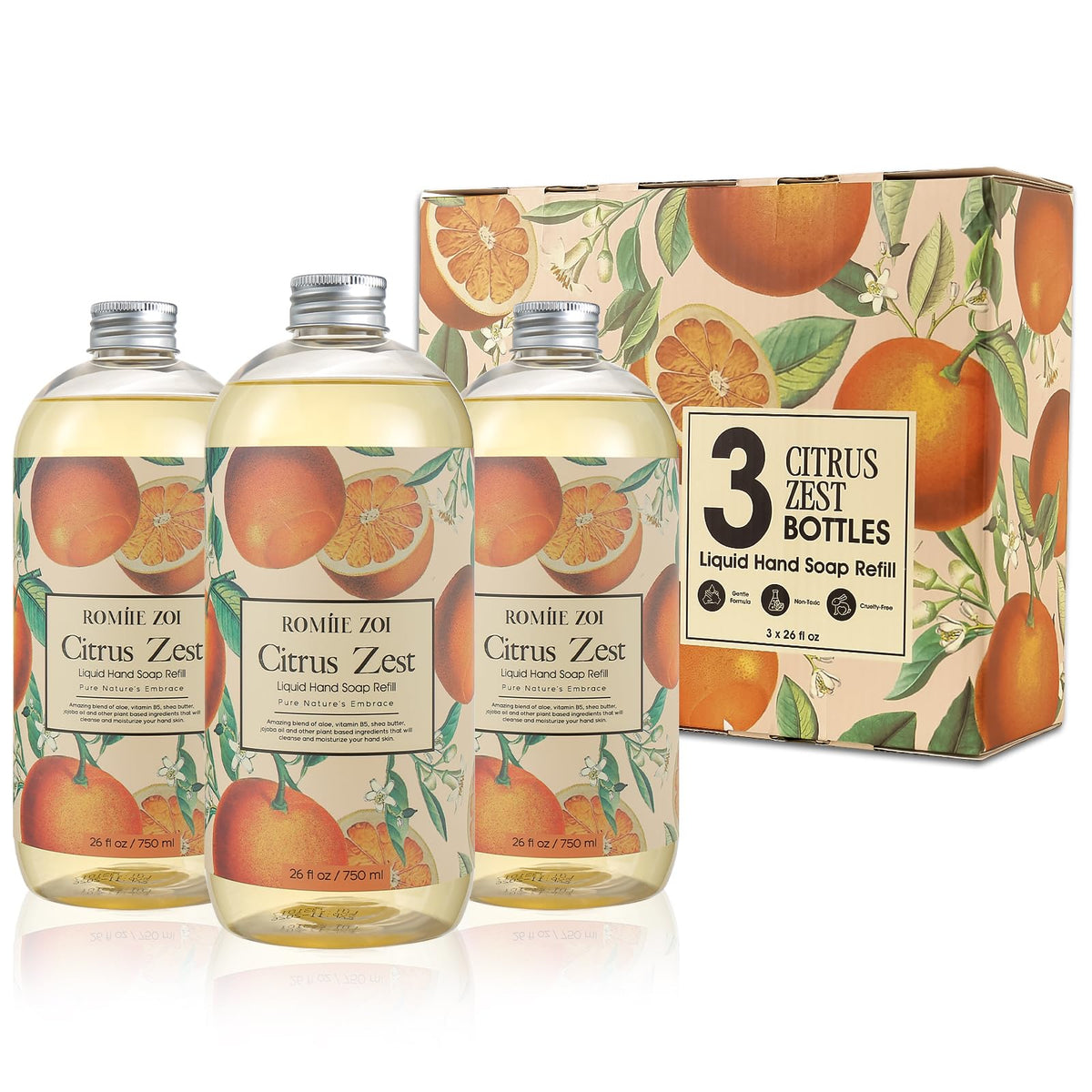 ROMIIE ZOI Liquid Hand Soap Refill 3-Pack Citrus Zest front view