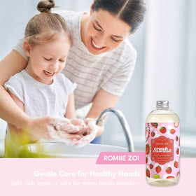 ROMIIE ZOI Liquid Hand Soap Refill 3-Pack displayed on a bathroom counter