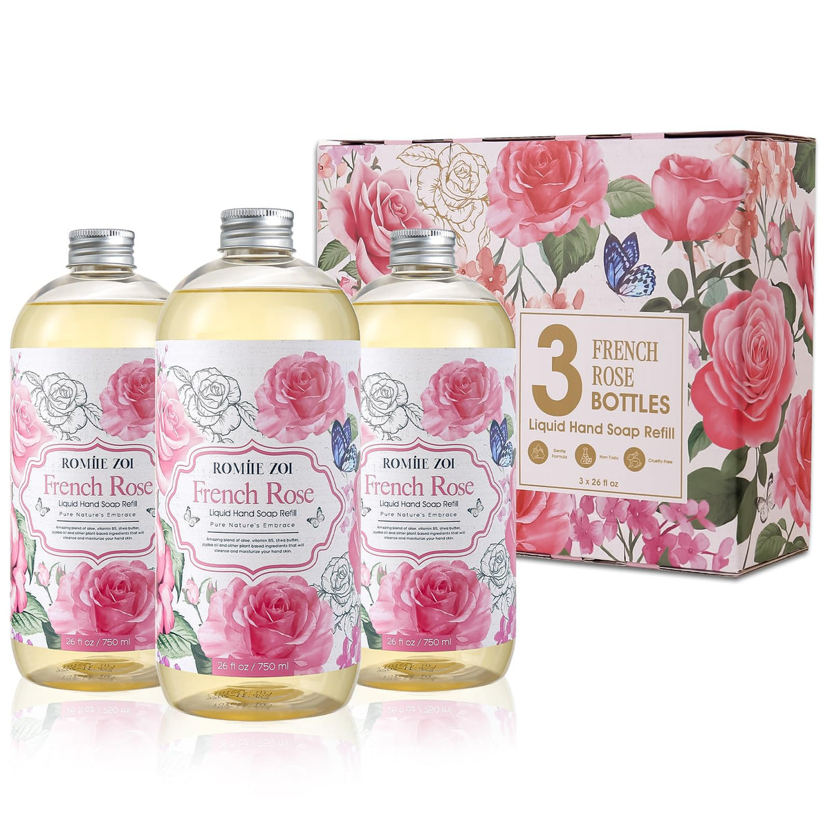 ROMIIE ZOI Liquid Hand Soap Refill 3-Pack with rose scent