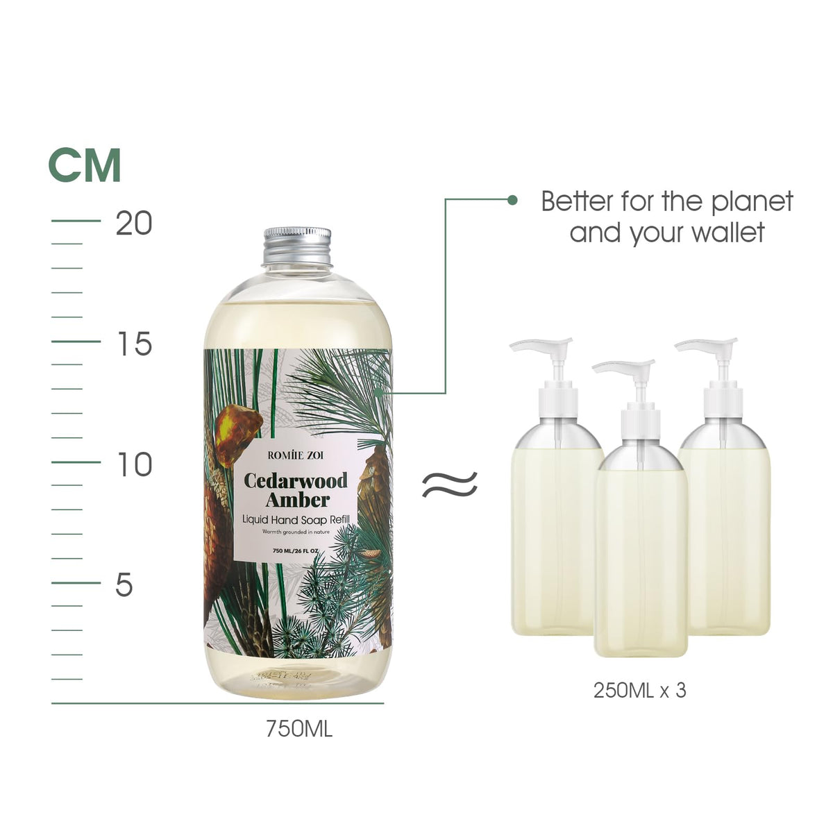 ROMIIE ZOI Liquid Hand Soap Refill Cedarwood back view with ingredients