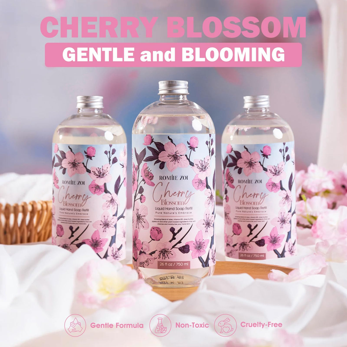 ROMIIE ZOI Liquid Hand Soap Refill Cherry Blossom 26 Fl Oz back view