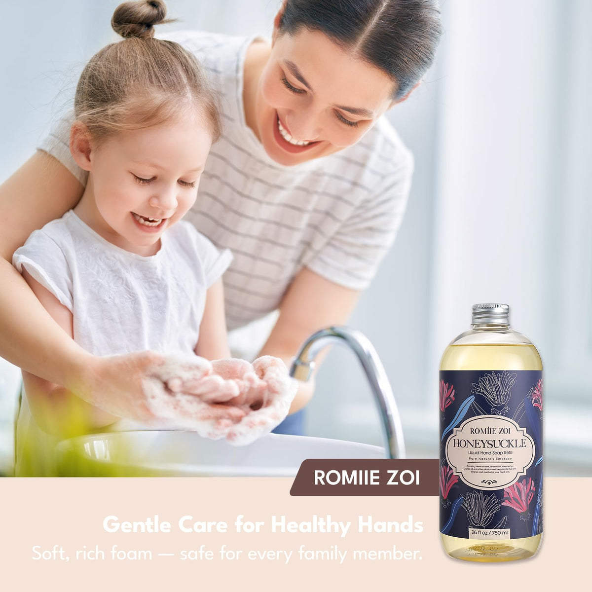 ROMIIE ZOI Liquid Hand Soap Refill in a modern bathroom setting