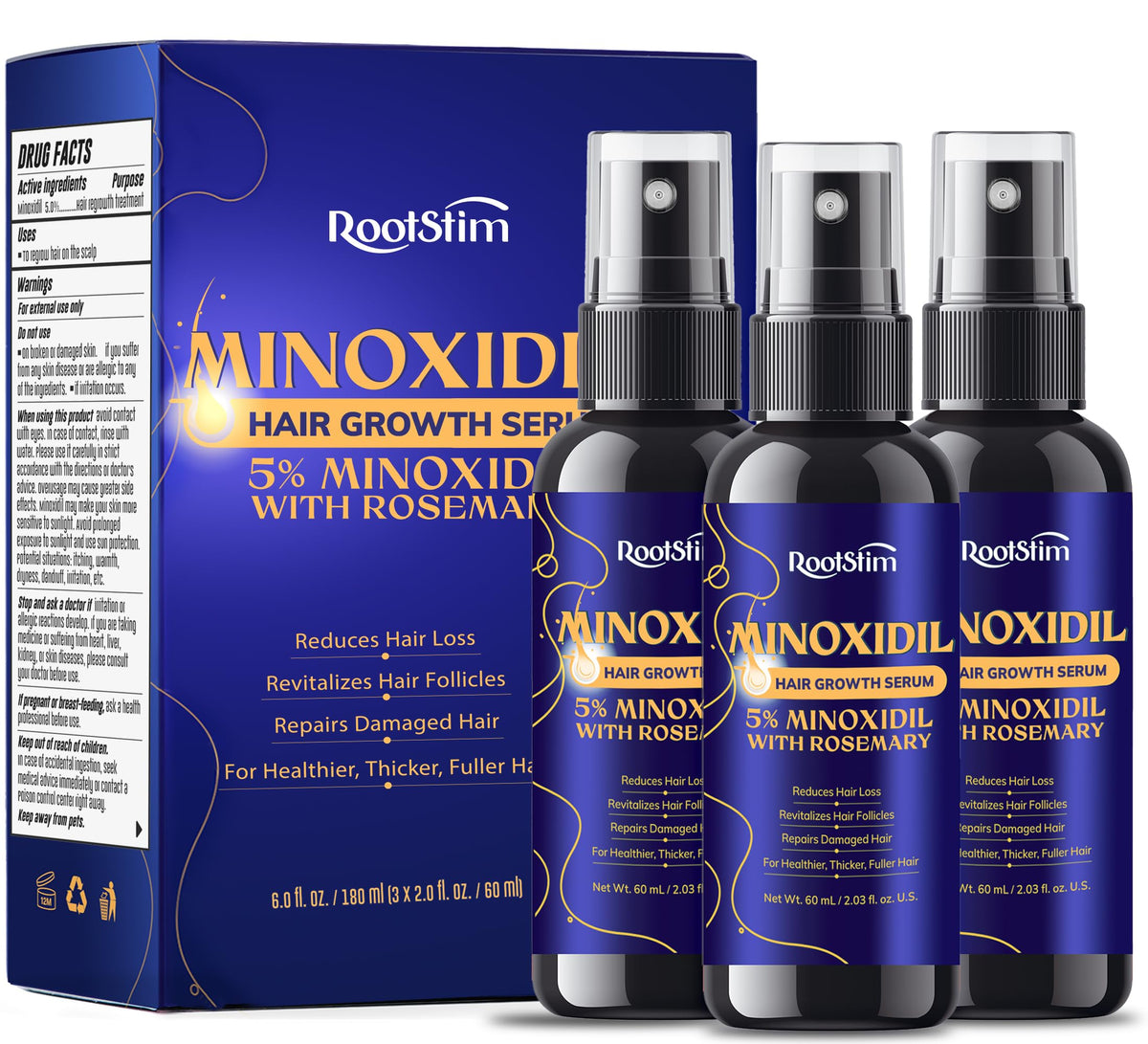 RootStim 5% Minoxidil Hair Growth 3-Pack front view