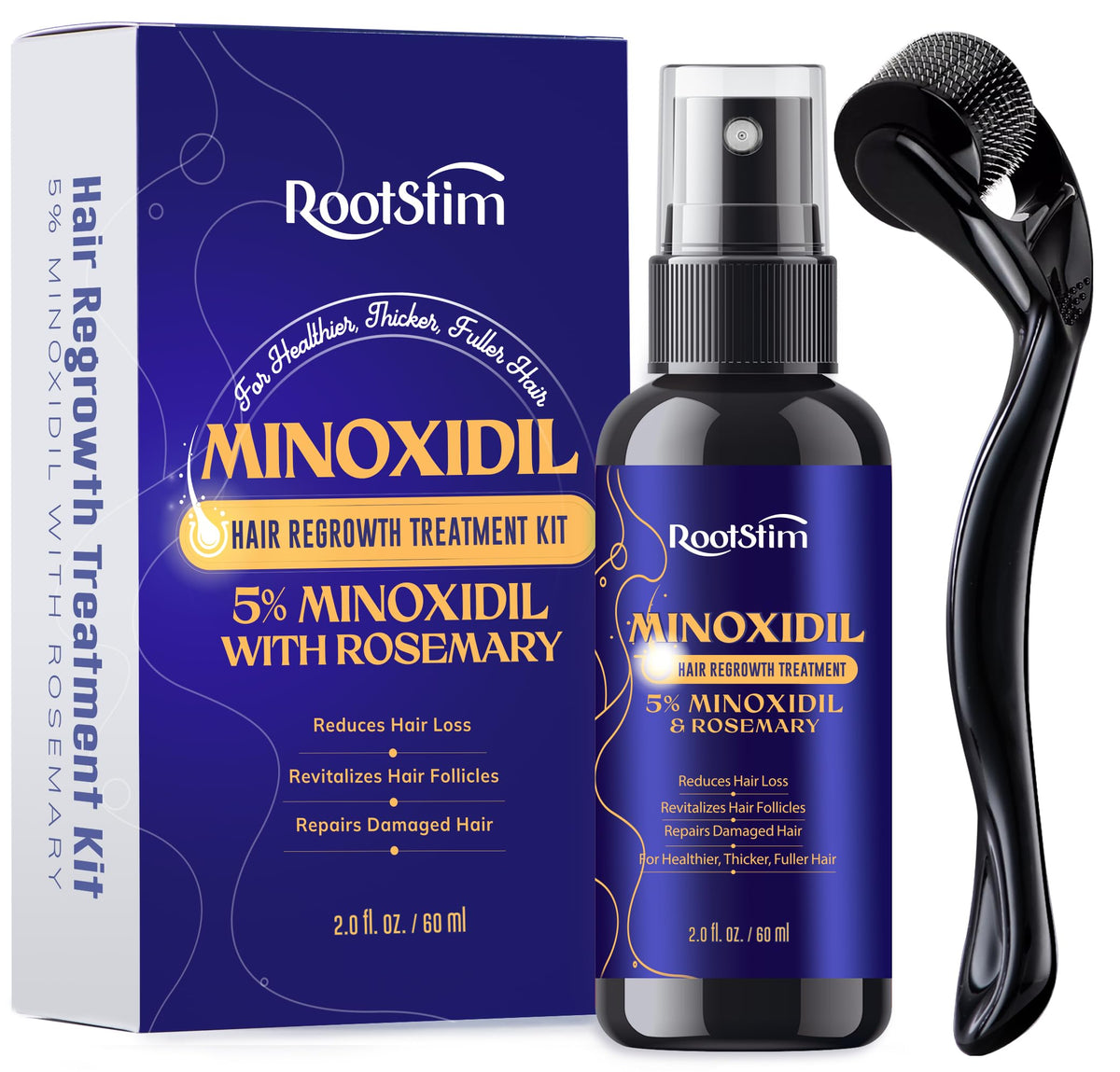 RootStim Hair Regrowth Kit 5% Minoxidil Spray and Derma Roller front view
