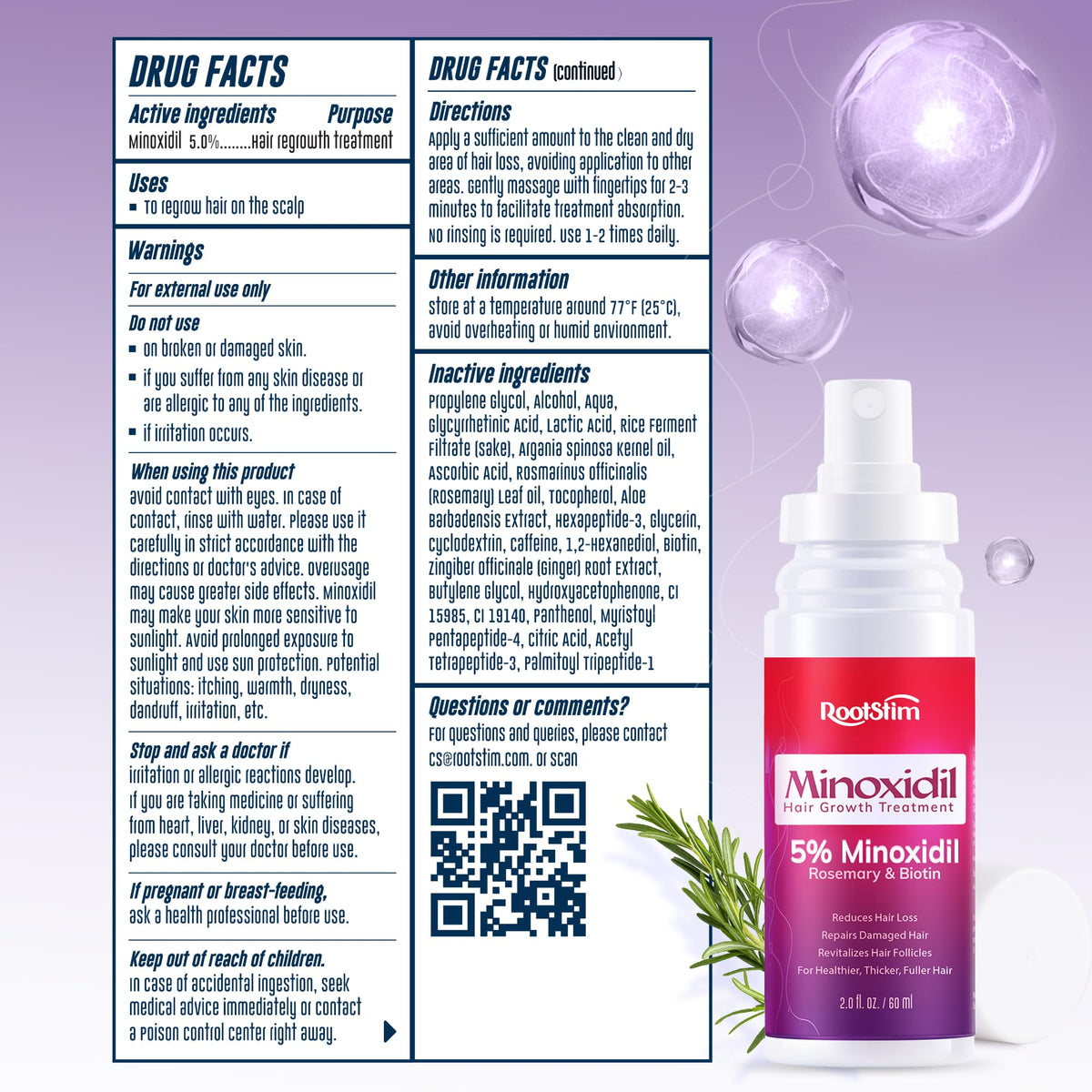 RootStim Minoxidil Spray with ingredients list