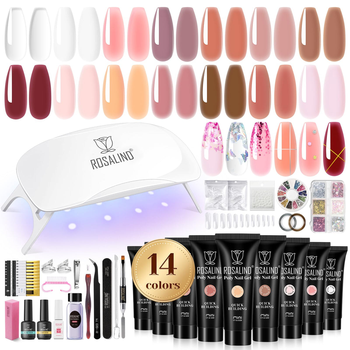 ROSALIND Poly Nail Gel Kit with 14 colours and tools