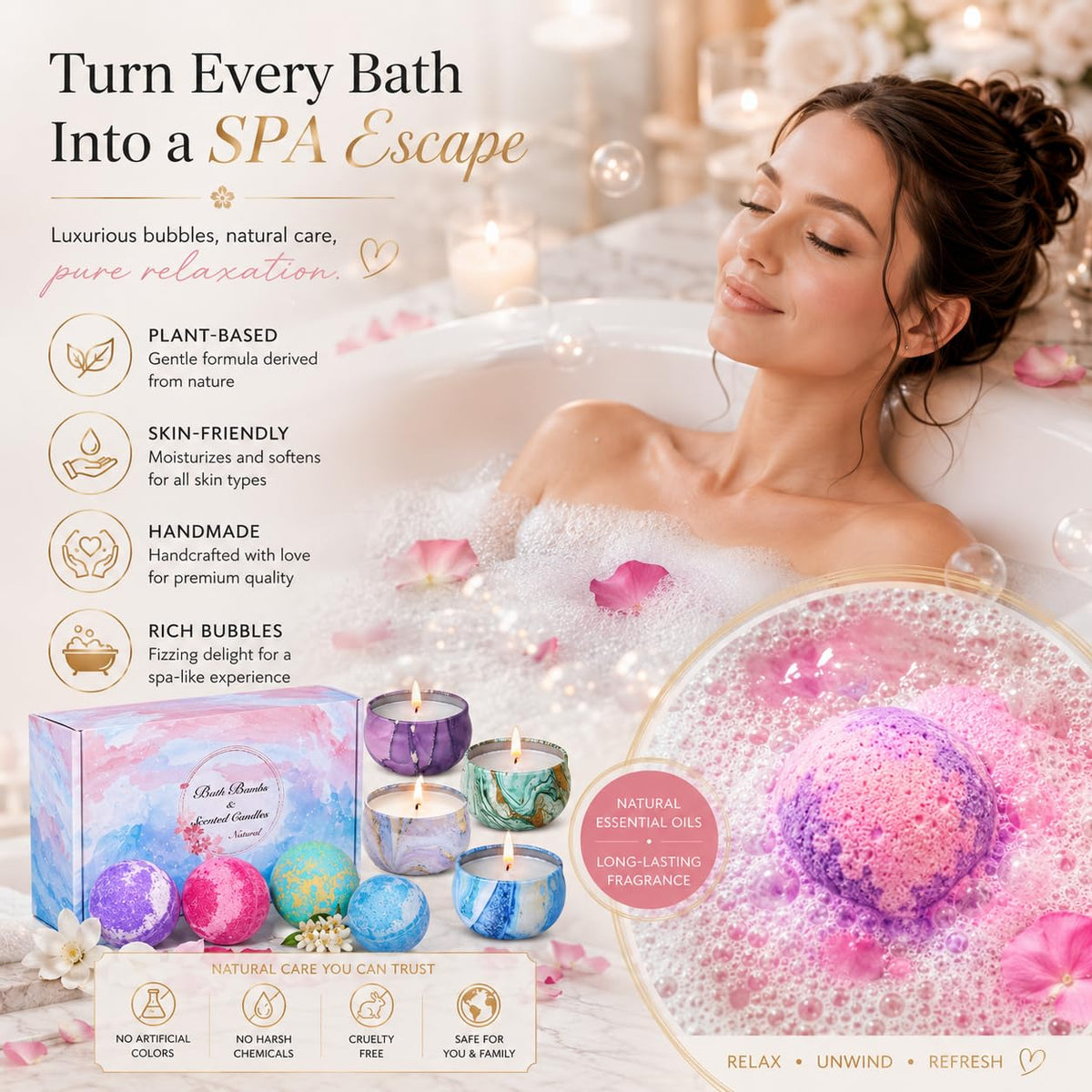 Rose bath bomb with vibrant colour from OFUN