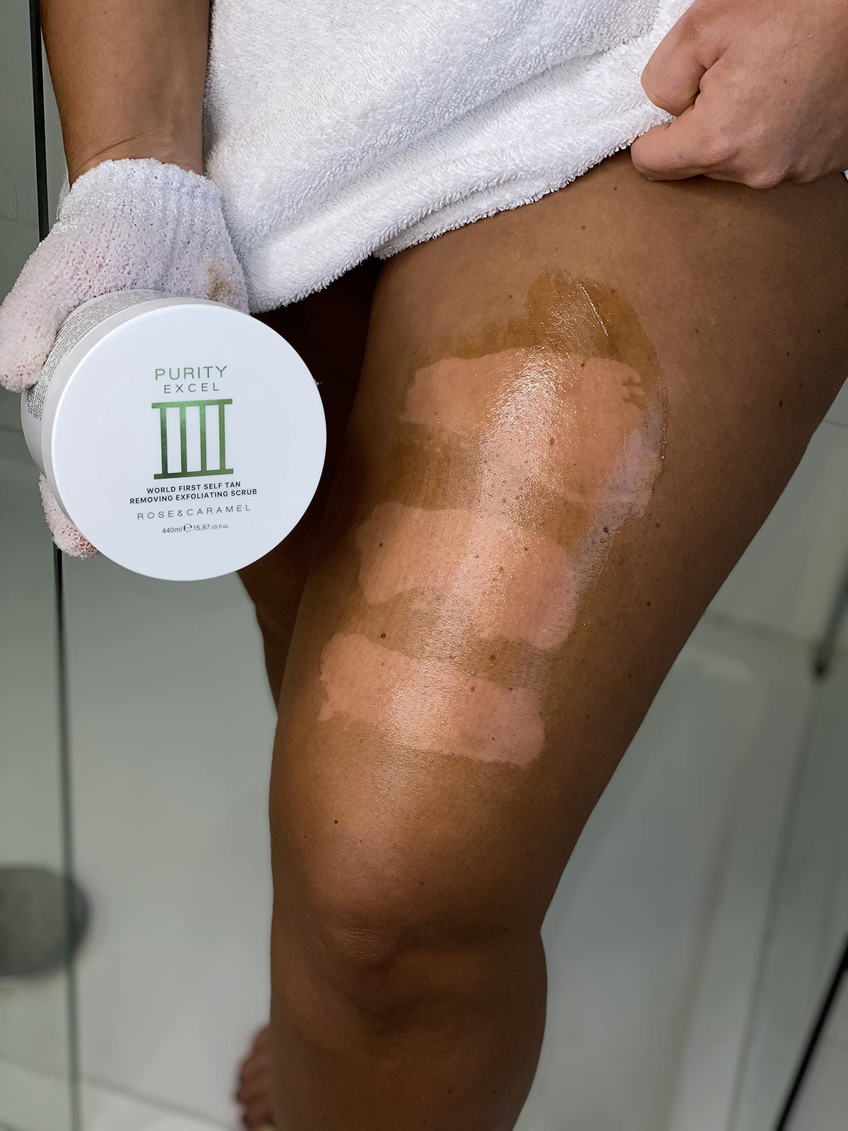 Rose & Caramel Purity Excel 60 Second Self Tan Remover 480g with ingredients list