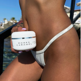 Rose & Caramel Purity Excel Self Tan Removing Scrub application on skin