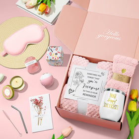 Rose scented candle and bath bomb in Kalokey gift basket
