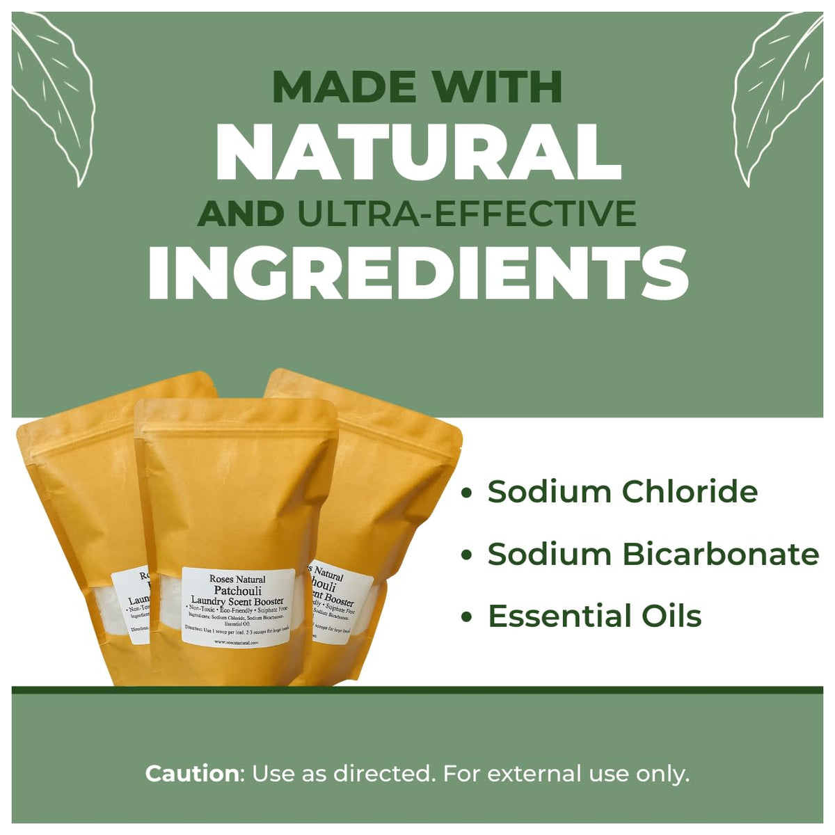 Roses Natural Patchouli In-Wash Laundry Scent support packaging