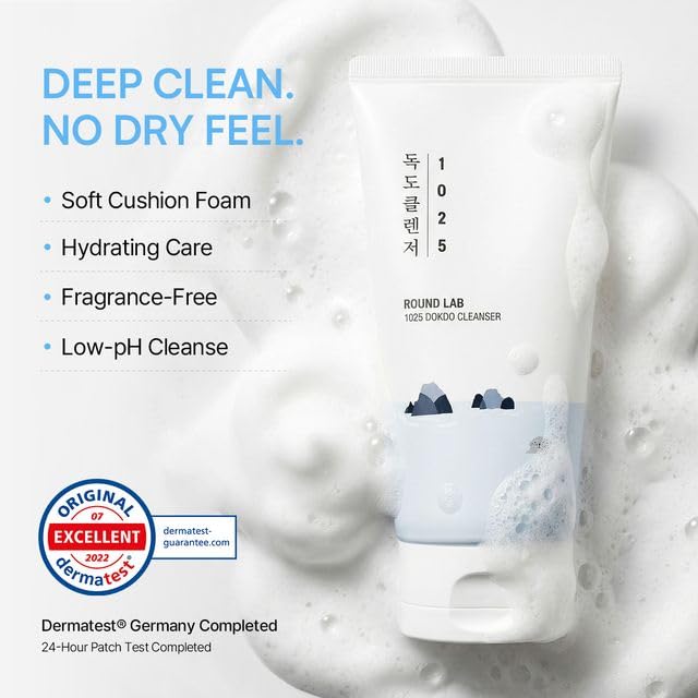 ROUND LAB 1025 Dokdo Cleanser lather on a hand