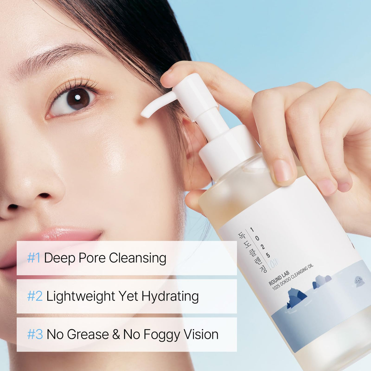 ROUND LAB 1025 Dokdo Cleansing Oil in use on a face