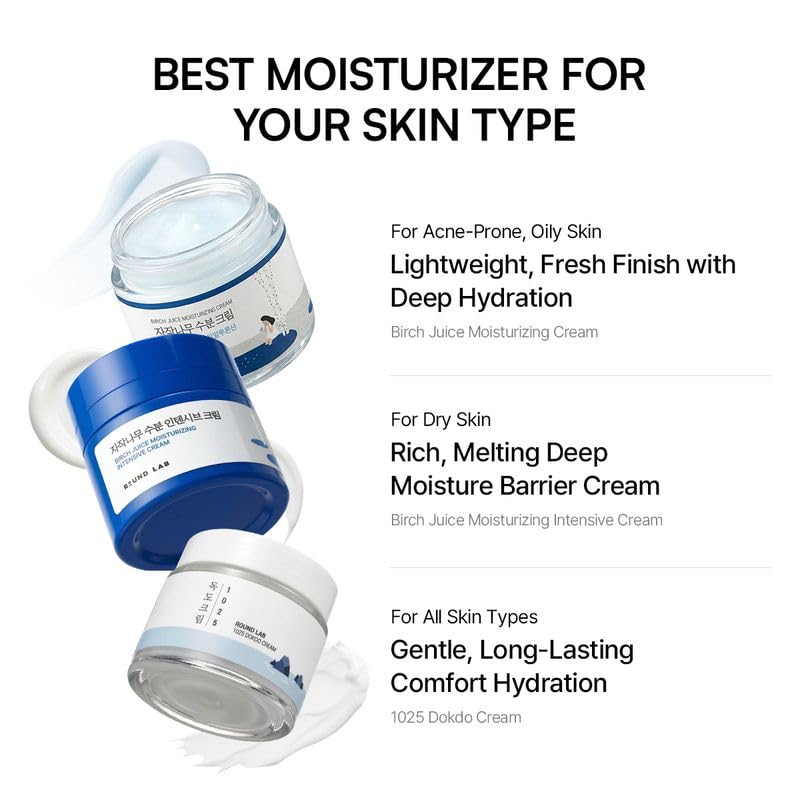 ROUND LAB Birch Juice Moisturizing Cream with other skincare products