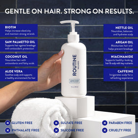 Routine Wellness Anti-Thinning Deep Conditioner in a bathroom setting