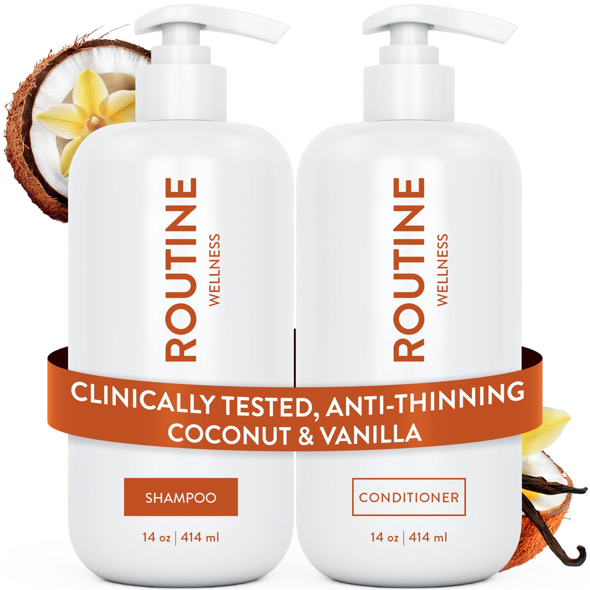 Routine Wellness Anti-Thinning Shampoo front view with vanilla and coconut scent