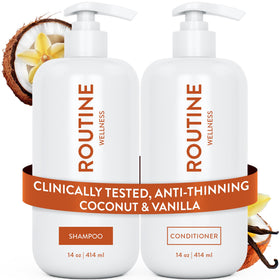 Routine Wellness Anti-Thinning Shampoo front view with vanilla and coconut scent