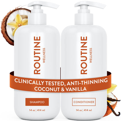 Routine Wellness Anti-Thinning Shampoo front view with vanilla and coconut scent