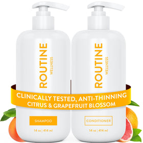 Routine Wellness Shampoo & Conditioner Set front view with Citrus & Grapefruit Blossom scent
