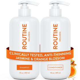Routine Wellness Shampoo & Conditioner Set front view with Jasmine & Orange Blossom scent