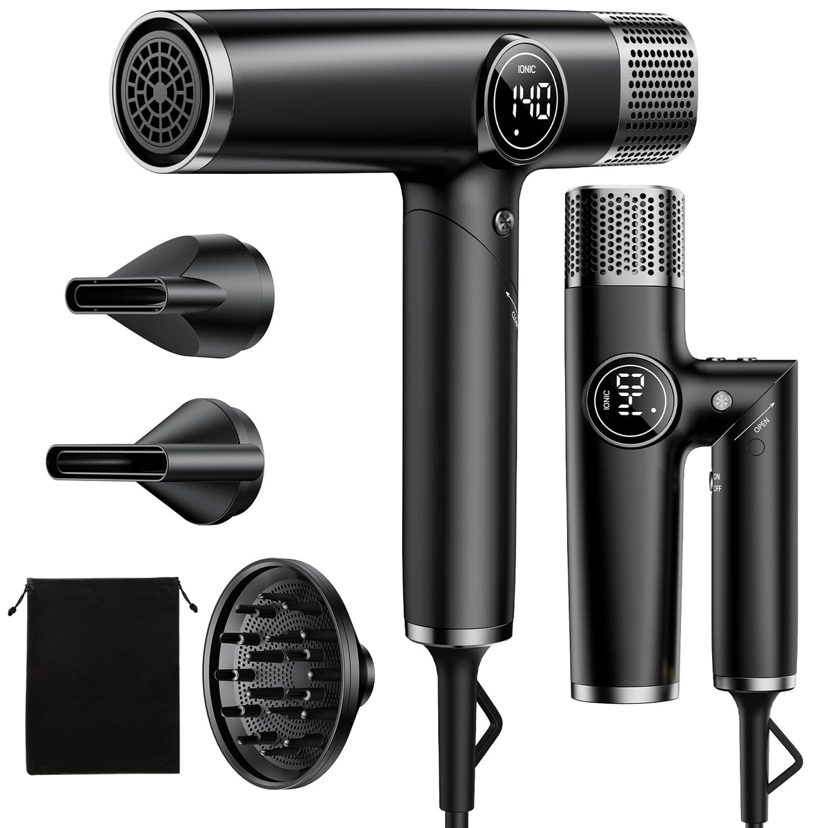 ROUUO Dual Voltage Travel Hair Dryer front view