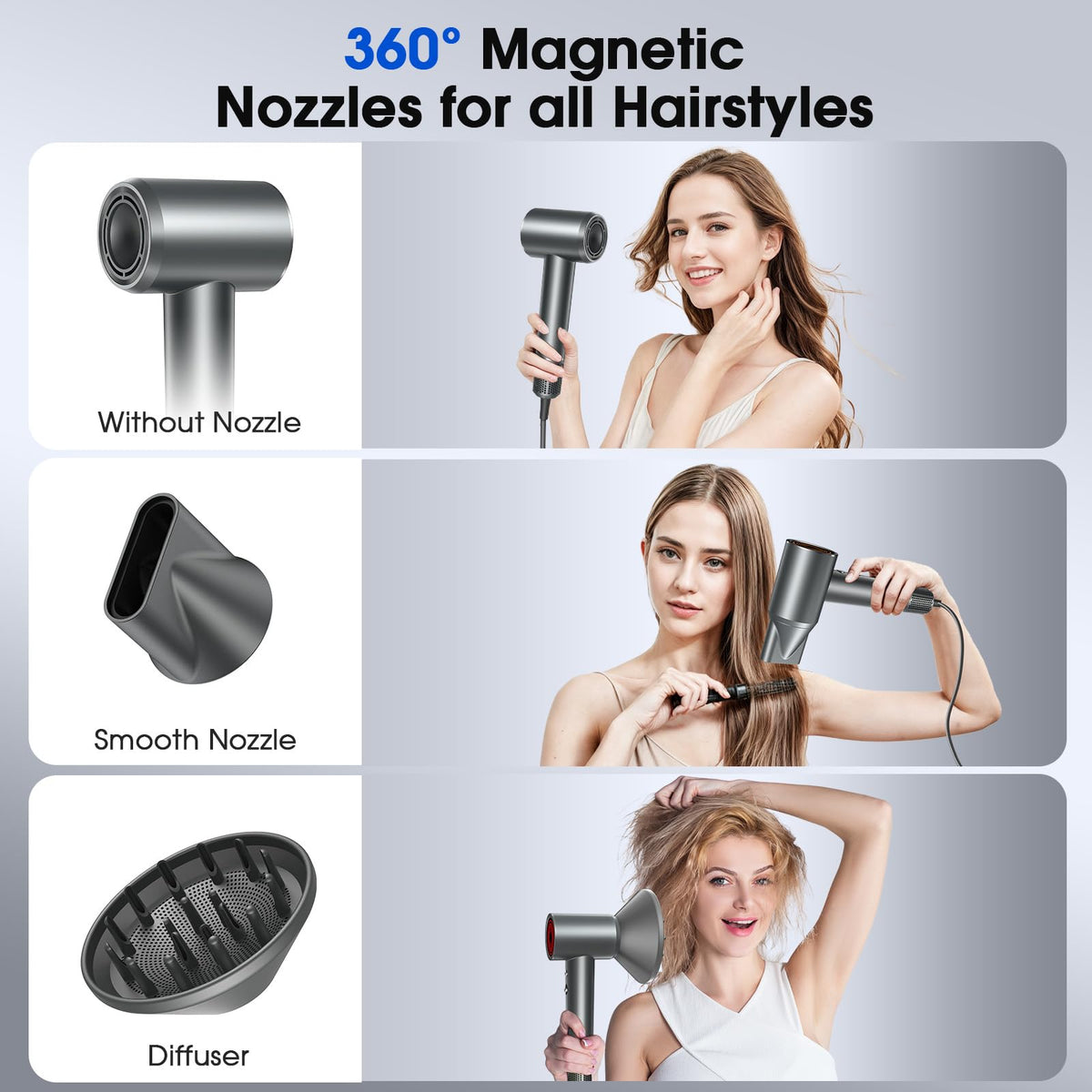 ROUUO Hair Dryer side view showcasing design and features