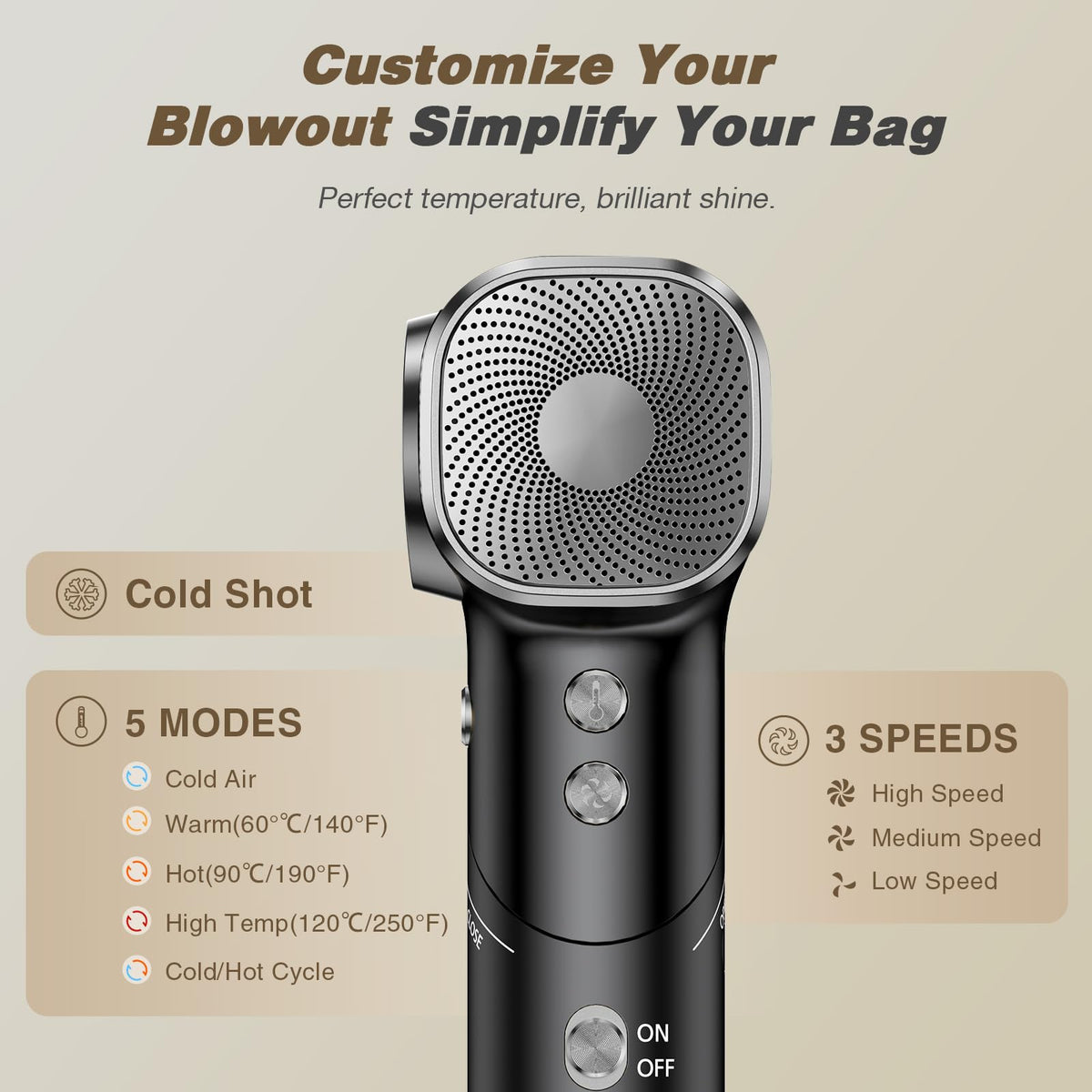 ROUUO travel hair dryer with cold shot feature