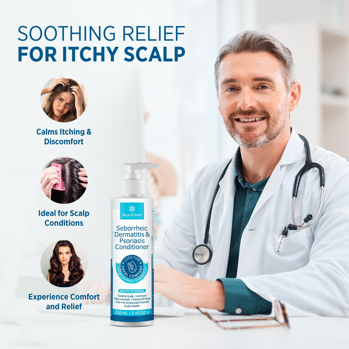 Roycederm Scalp Care Conditioner in a bathroom setting