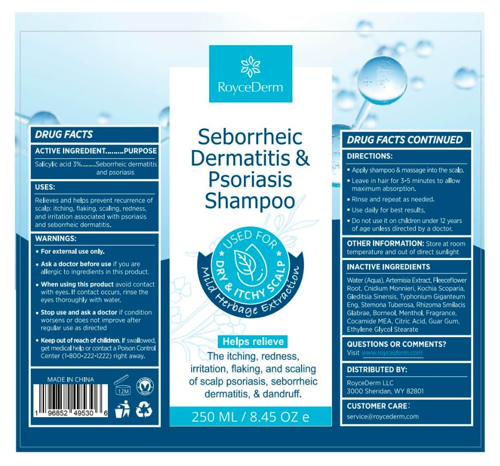 Roycederm Scalp Therapy System packaging on a bathroom shelf