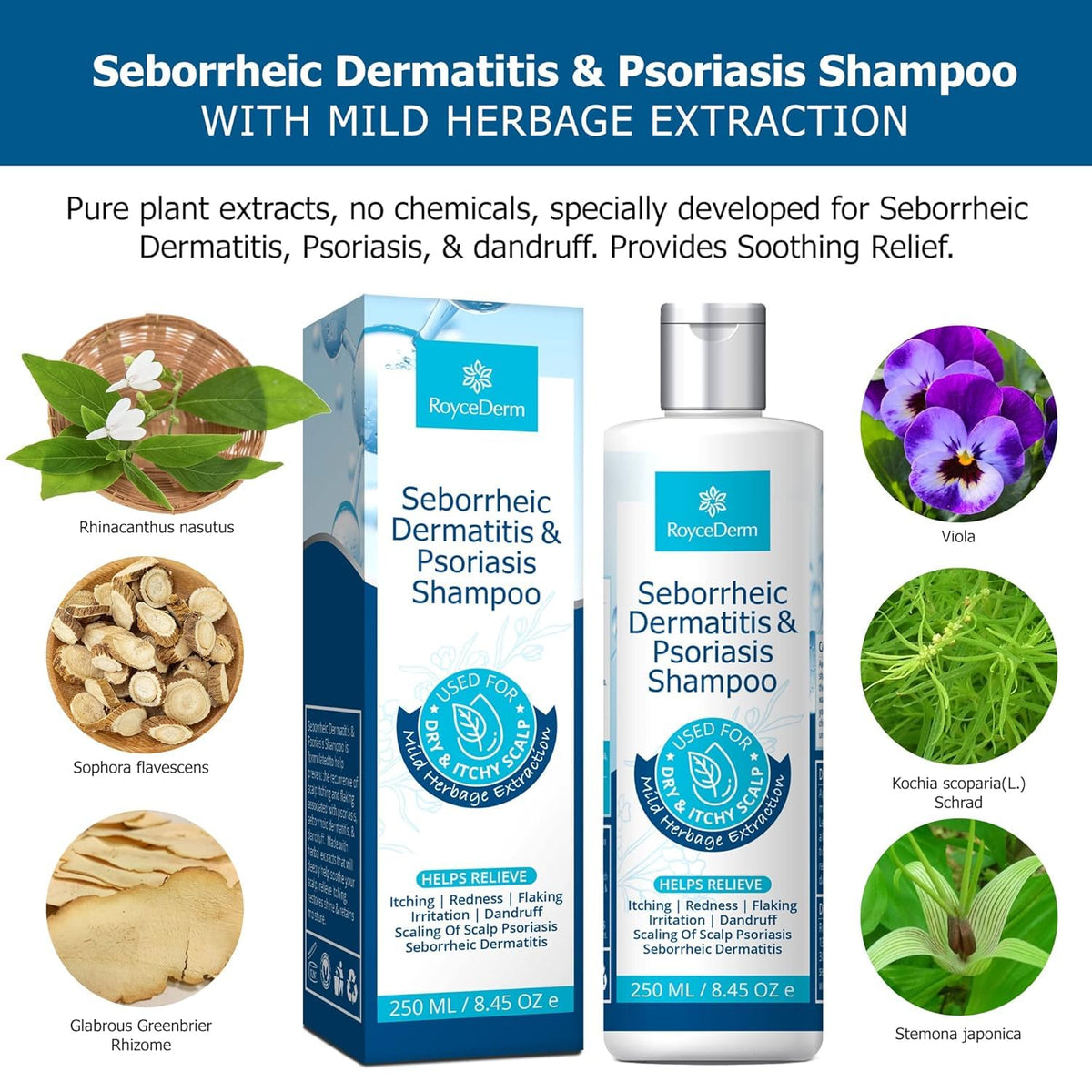 Roycederm Seborrheic Dermatitis Shampoo 331g side view